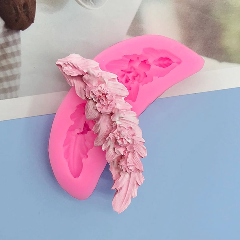 Creative Feather Flower Silicone Mold For DIY Cake Decoration Baking Fondant Chocolate Garland Lace Border Mold Pink
