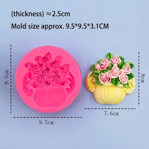 3D Rose Flower Basket Silicone Mold Pink Floral Relief Cake Fondant Baking Tool For Handmade Soap Resin Candle DIY Craft Decor