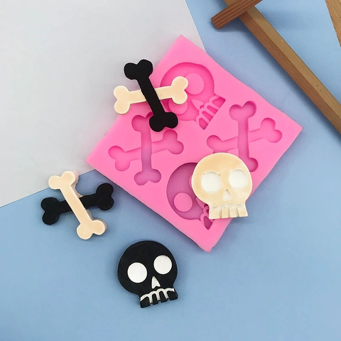 Halloween Schedel Gekruiste Beenderen Siliconen Vorm DIY Chocolade Fondant Taart Decoreren Hars Klei Bakgereedschap Roze