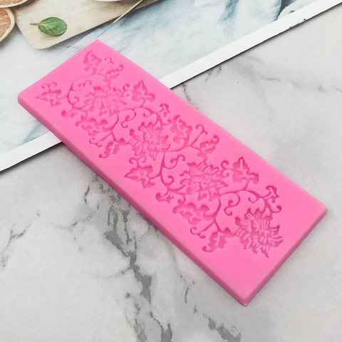 Molde de Silicona Encaje Flor de Enredadera Vintage Para Decoración de Borde de Pastel de Fondant Chocolate Herramienta Rosa