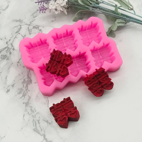 Silikonform Mit Double Happiness Chinesischen Schriftzeichen Herz Muster Für Hochzeit Jahrestag Fondant Schokolade Seife
