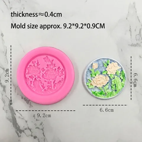 Chinese Stijl Draak Feniks Pioen Siliconen Fondant Vorm Ronde Reliëf Bloem Patroon Chocolade Taart Decoreren Bakken Tool