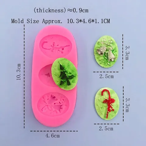 Molde de Silicona de Navidad Árbol Campana Bastón de Caramelo DIY Herramienta de Repostería Rosa 3 Cavidades Decoración
