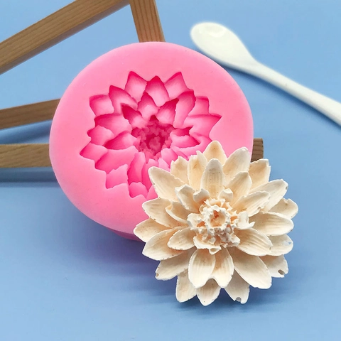 Lotus Dahlia Bloem Siliconen Vorm Voor Taart Fondant Chocolade Kaars Zeep Maken Roze 3D Bloemige DIY Bakgereedschap