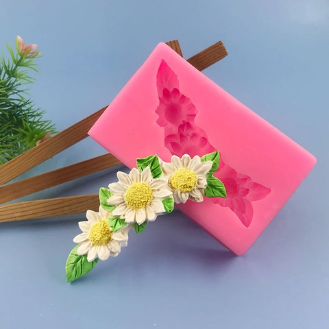 3-Flower Floral Silicone Mold For DIY Fondant Cake Decoration Handmade Chocolate Craft Baking Tool Pink Sunflower Daisy Shapes