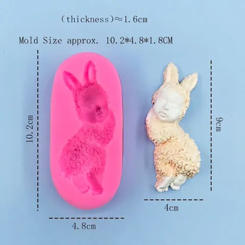 3D Slapend Konijn Baby Siliconen Vorm Voor Taart Mousse Pudding DIY Zeep Kaars Maken Tool Cartoon Bakken Accessoire Roze
