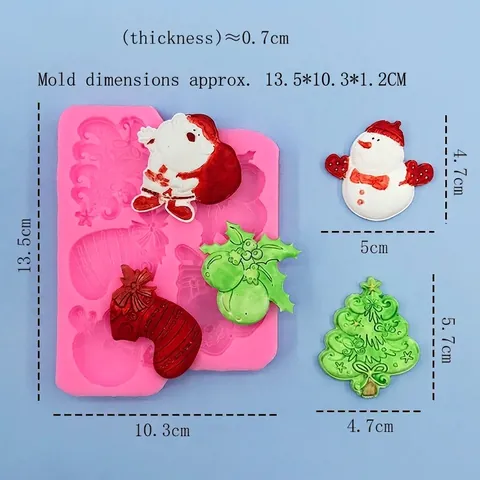 Christmas Snowman Santa Claus Christmas Tree Stocking Silicone Mold Fondant Cake Chocolate DIY Baking Decorating Tool Pink