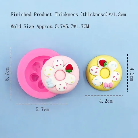 Molde de Pastel de Silicona en Forma de Dona con Fresa y Lazo para Bricolaje Chocolate Fondant Resina Bizcocho Herramienta de Horneado Rosa