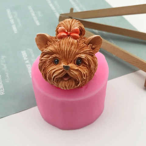 3D Yorkshire Terrier Puppy Dog Silicone Mold For Fondant Chocolate Mousse Cake Decoration Animal DIY Baking Tool Pink