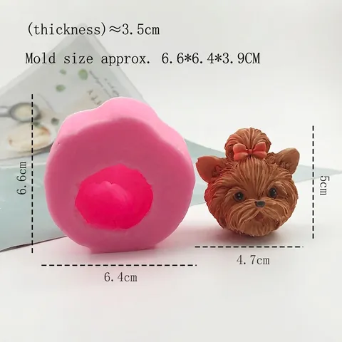 3D Yorkshire Terrier Puppy Dog Silicone Mold For Fondant Chocolate Mousse Cake Decoration Animal DIY Baking Tool Pink