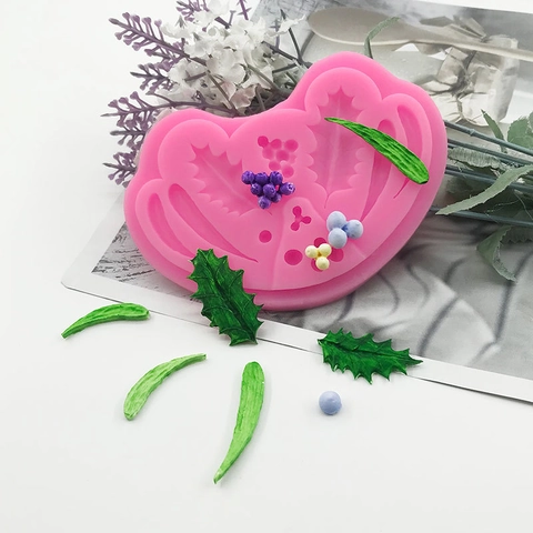 Weihnachten Stechpalmenblatt Und Beere Silikonform Für DIY Fondant Kuchen Dekoration Schokolade Keks Backen Dekowerkzeug