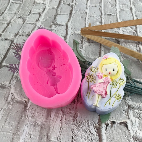 Molde de Silicona de Niña Hada de las Flores de Dibujos Animados para Jabón Artesanal Decoración de Pasteles Yeso