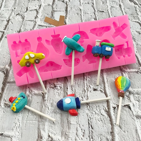 Cartoon Transportmittel Silikonform Für Kuchen Schokolade Fondant Süßigkeiten DIY Backwerkzeug Flugzeug Auto Zug Form
