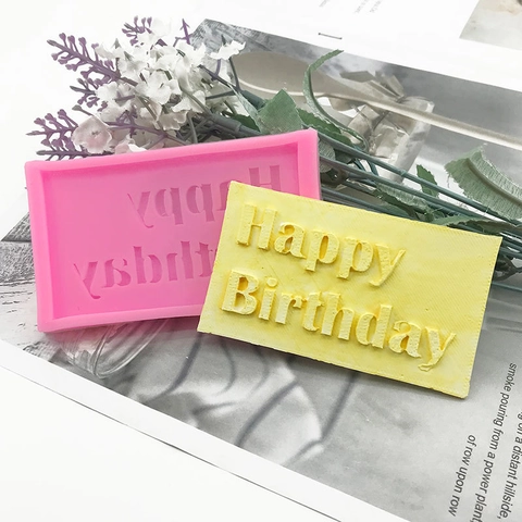 Happy Birthday Buchstaben Silikonform Für Kuchendekoration DIY Schokolade Fondant Backwerkzeug Rosa Rechteckiges Relief