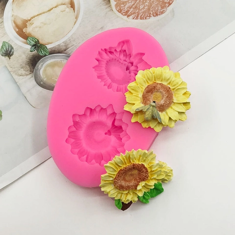 Sunflower Shape 2-Hole Silicone Fondant Mold DIY Chocolate Cake Decoration Tool Heat Resistant Baking Mold For Handcrafted Soap