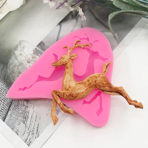 Hert Siliconen Vorm Voor DIY Taart Koekje Chocolade Fondant Hars Gips Decoratie Rendier Vormig 3D Bakgereedschap Roze