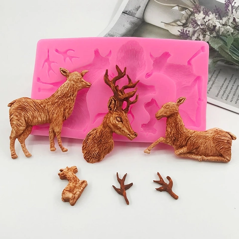 Kerstmis Rendier Siliconen Bakvorm DIY Taart Decoratie Fondant Chocolade Gips Hert Vorm Bakgereedschap Roze
