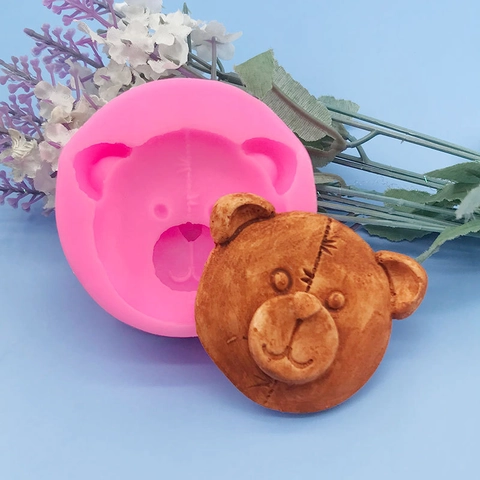 Cartoon Bear Head Silicone Mold DIY Fondant Chocolate Cake Decorating Baking Tool Gypsum Candle Soap Crafting Pink Mold
