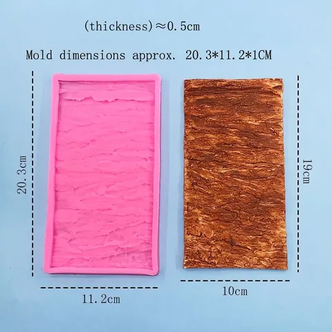Stampo in Silicone con Texture a Corteccia d'Albero per Decorazione di Torte Fondente Cioccolato Fai da Te Rosa Rettangolare