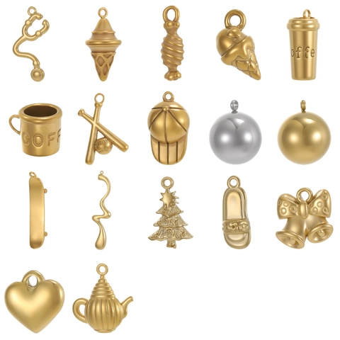 Vintage Creative Stainless Steel Charms DIY Jewelry Making Accessories Gold Silver Plated Unique Fashion Pendant Shapes