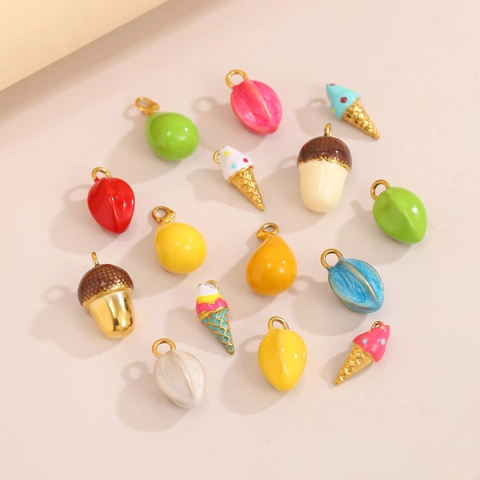 DIY Jewelry Pendants Stainless Steel Alloy Resin Enamel Ice Cream Acorn Fruit Charms For Keychain Earrings Jewelry Making
