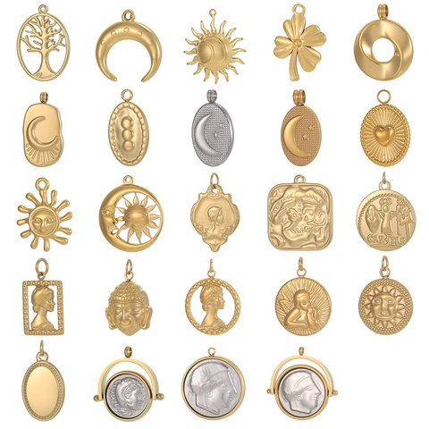 Vintage Stainless Steel Portrait Relief Coin Pendants Geometric Round Square Plate DIY Charms For Jewelry Making Accessory