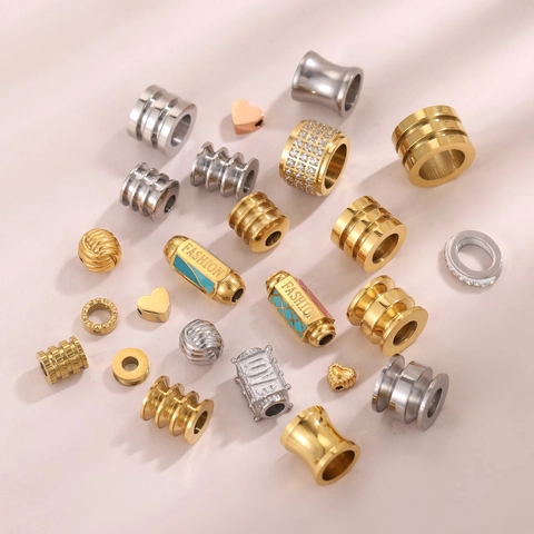 Stainless Steel DIY Charm Beads For Jewelry Making Geometric Cylinder Heart Engraved Pendant Accessories For Bracelet Necklace