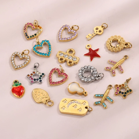 Stainless Steel Zirconia Enamel Pendants For Jewelry Making DIY Heart Star Airplane Strawberry Charms Jewelry Accessories