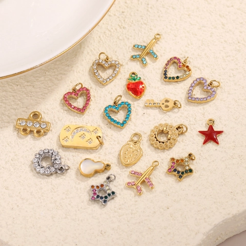 Stainless Steel Zirconia Enamel Pendants For Jewelry Making DIY Heart Star Airplane Strawberry Charms Jewelry Accessories