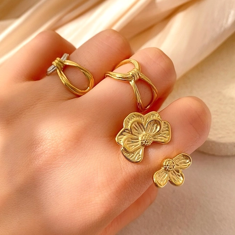 Minimalistischer Edelstahl Offener Ring Für Damen Eleganter Unregelmäßiger Blumenknoten Schleife Verstellbarer Fingerring Schmuck