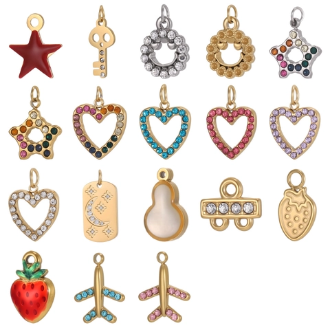 Stainless Steel Rhinestone DIY Charms Heart Star Airplane Pendant For Necklace Bracelet Jewelry Making Supplies Retro Findings