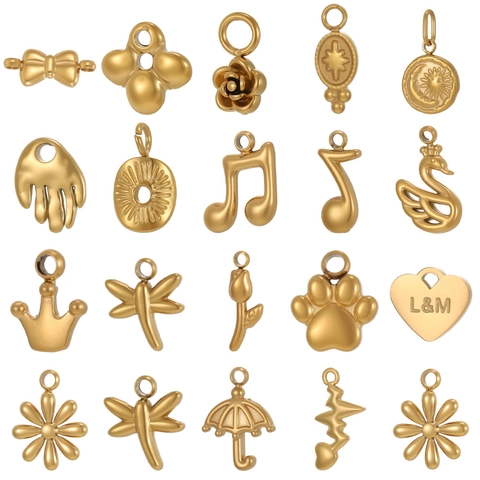 Breloques de Pendentif DIY en Acier Inoxydable Vintage Électroplaqué Or Argent Cygne Fleur Note de Musique Coeur