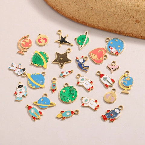 Alloy Enamel Space Theme Charms Astronaut Rocket Planet Pendants For DIY Jewelry Making Bracelet Necklace Findings Craft