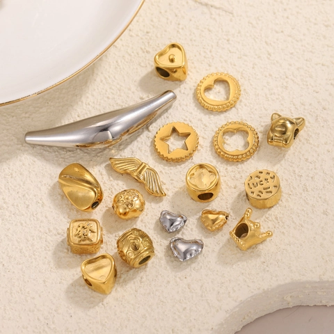 Vintage Stainless Steel DIY Jewelry Beads Angel Wings Heart Star Crown Fortune Lucky Charms For Bracelet Gold Silver Necklace Making
