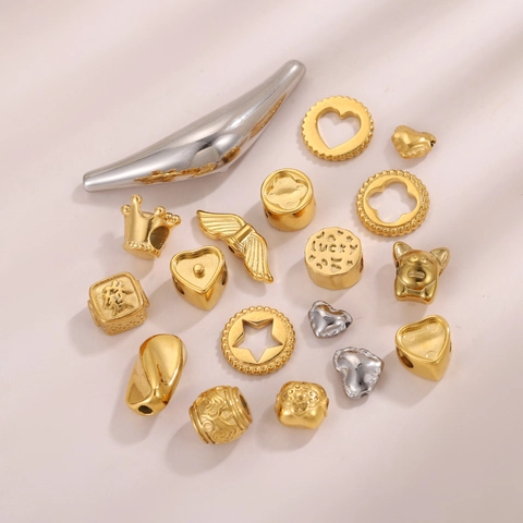Vintage Stainless Steel DIY Jewelry Beads Angel Wings Heart Star Crown Fortune Lucky Charms For Bracelet Gold Silver Necklace Making