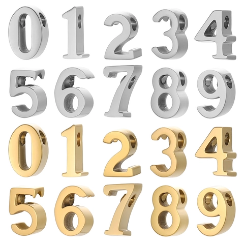Minimalist Stainless Steel Number 0-9 Pendants For DIY Jewelry Making Small Personalized Gold Silver Digital Beads Charms Accessories