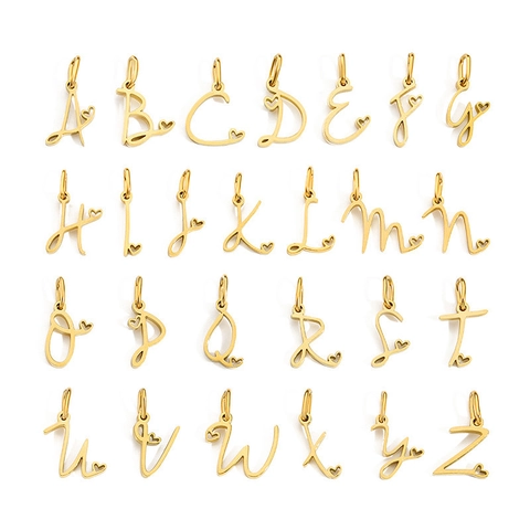 Pendentifs Lettres Alphabet Acier Inoxydable Cœur Initiales Cursives Charms Pour Fabrication De Bijoux DIY Colliers Accessoire Poli Miroir