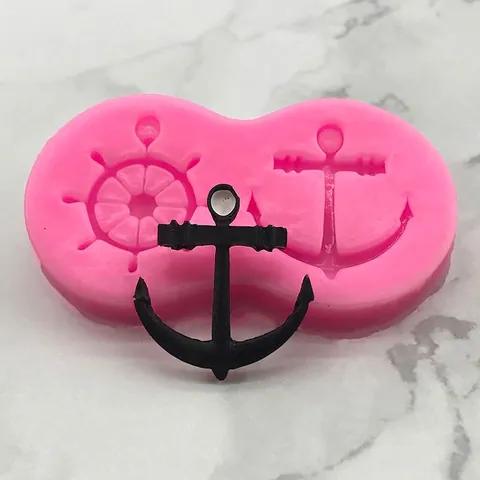 Nautisch Piratenschip Anker En Stuurwiel Siliconen Vorm DIY Fondant Chocolade Taartvorm Voor Bakken Knutselen Hanger Tool