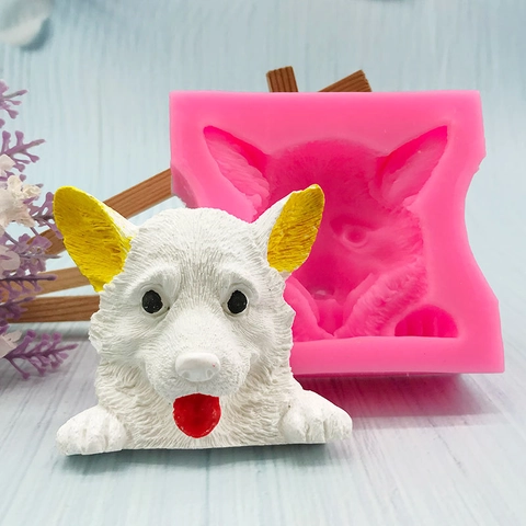 3D Welpe Hundekopf Silikonform Für DIY Schokolade Mousse Kuchen Pudding Seife Gips Corgi Tierform Backen Handwerk Werkzeug