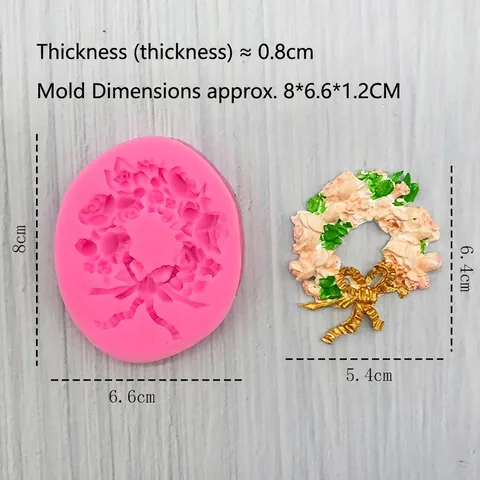 Molde de Silicona con Corona de Flores Rosa y Lazo para Fondant Pasteles Chocolate DIY Herramienta de Horneado Decorativa