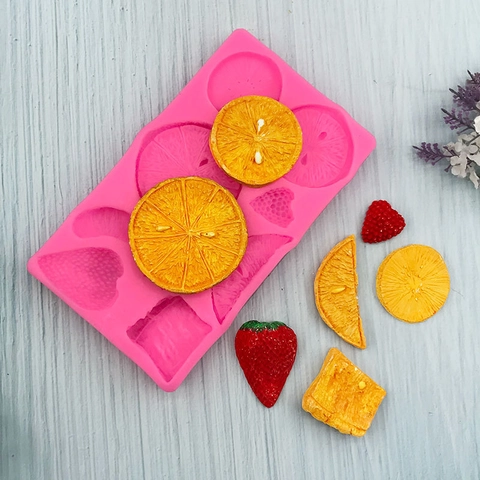 Stampo in Silicone Combinazione Frutta Fragola Arancia Kiwi Fai da Te Fondente Cioccolato Decorazione Torta Resina Gesso Rosa