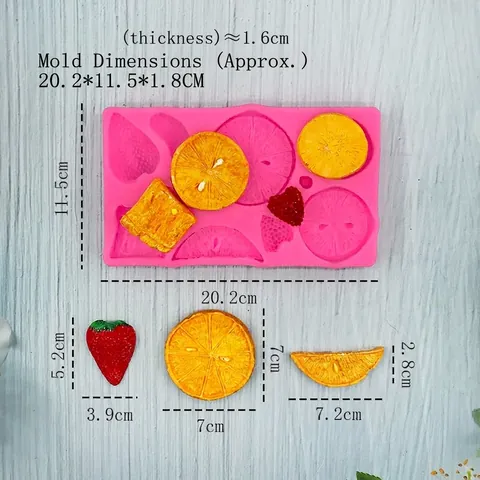 Stampo in Silicone Combinazione Frutta Fragola Arancia Kiwi Fai da Te Fondente Cioccolato Decorazione Torta Resina Gesso Rosa