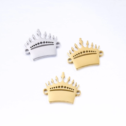 Mirror Polished 304 Stainless Steel Crown Pendant For DIY Jewelry Making Vintage Palace Style Crown Connector Women Charm