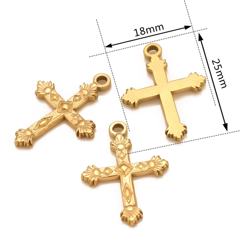 Retro 304 Stainless Steel Cross Pendant For DIY Jewelry Making Necklace Earrings Vacuum Plated Religious Embossed Charm