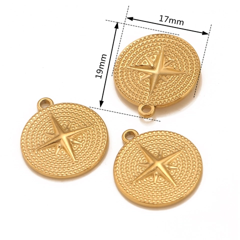 Stainless Steel Round Octagram Star Pendant North Star Compass Charm For DIY Jewelry Making Accessories Gold Silver Metal Craft