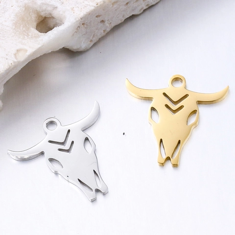 Pendentif Tête de Taureau en Acier Inoxydable 304 Style Tribal Hip Hop Charme Crâne de Boeuf pour Bijoux DIY