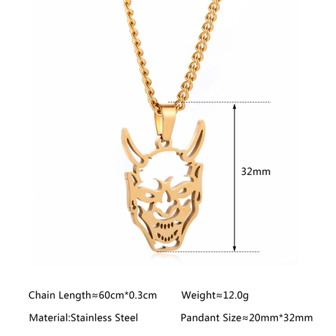 Collar de Colgante de Máscara Hannya de Acero Inoxidable Vintage Gótico Punk Demonio Fantasma Joyería para Hombre Mujer Halloween