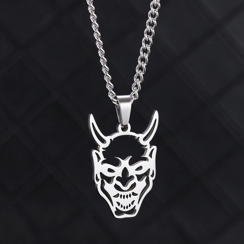 Collar de Colgante de Máscara Hannya de Acero Inoxidable Vintage Gótico Punk Demonio Fantasma Joyería para Hombre Mujer Halloween