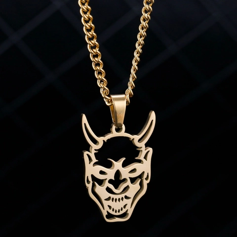 Stainless Steel Hannya Ghost Mask Pendant Necklace Gothic Punk Hip Hop Street Jewelry For Men Women Halloween Gift