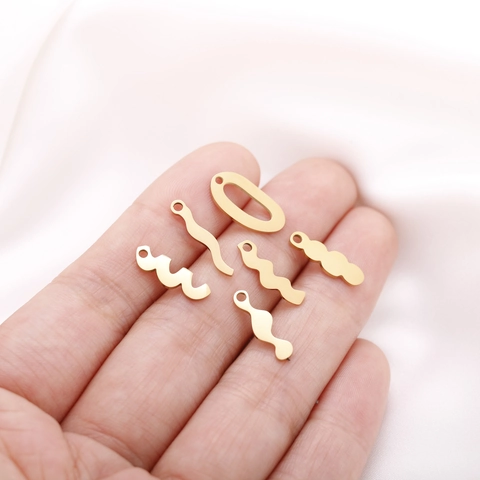 304 Stainless Steel DIY Pendants For Jewelry Making Vacuum Gold Plated Irregular Wave Leaf Clover Shape Craft Findings